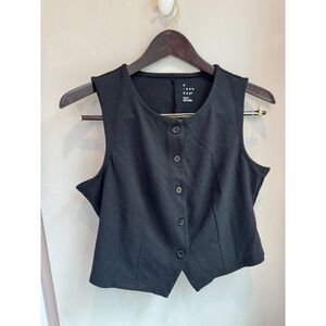 A New Day Women's Medium Black Knit Sweater Vest Button Front Stretch Top